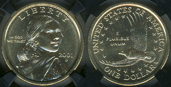 2001-S Native American Clad Dollars Sacagawea  Deep Cameo Mirror Proof Upper 